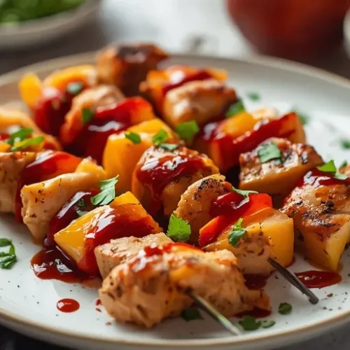 healthy bbq chicken peach skewers recipe