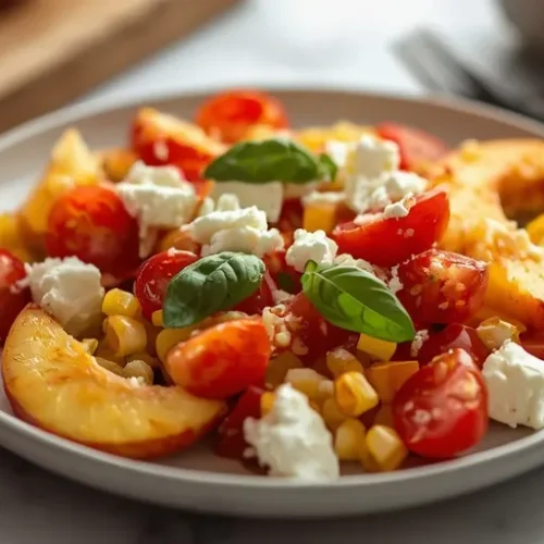 tomato peach corn feta salad recipe