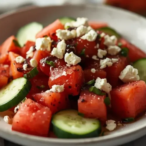 watermelon cucumber feta balsamic salad recipe