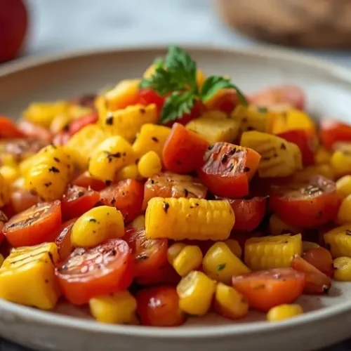 grilled tomato peach corn salad recipe