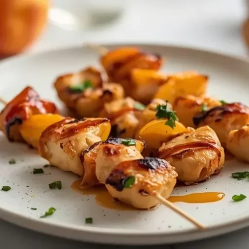 mini bbq chicken peach skewers recipe