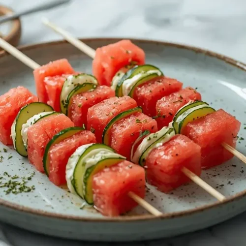 watermelon cucumber feta skewers recipe