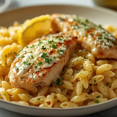 Creamy Lemon Garlic Chicken Orzo recipe