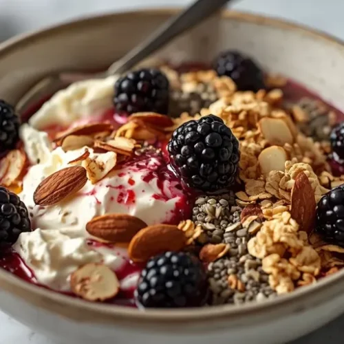 High Protein Blackberry Cottage Cheese Bowl recipe