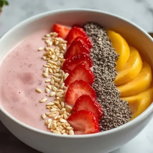 Peach Strawberry Protein Smoothie Bowl recipe