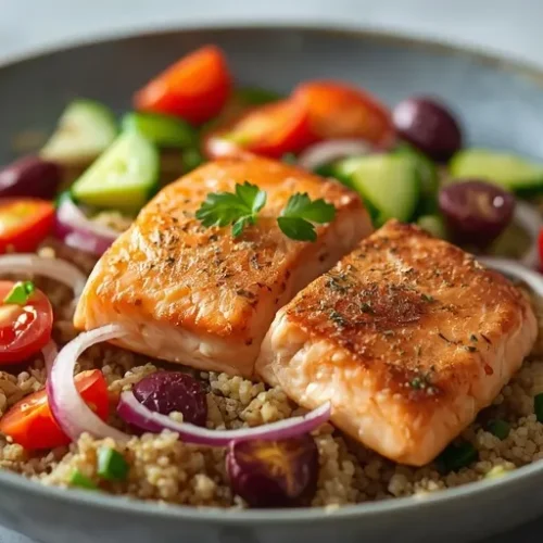 Greek Salmon Quinoa Bowls recipe