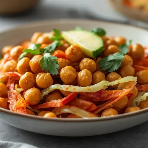 Buffalo Cabbage Chickpea Salad Bowl recipe