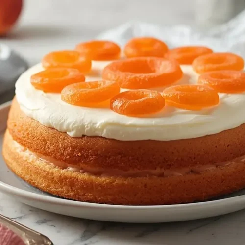 Peach Ring Gummy Poke Cake recipe