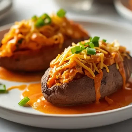Buffalo Chicken Stuffed Sweet Potatoes recipe