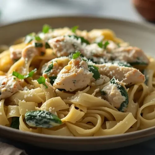 Creamy Spinach Artichoke Pasta with Chicken recipe