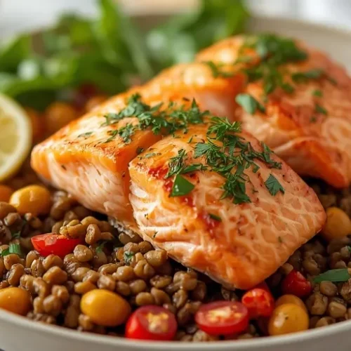Lemon Dill Salmon Lentil Salad recipe