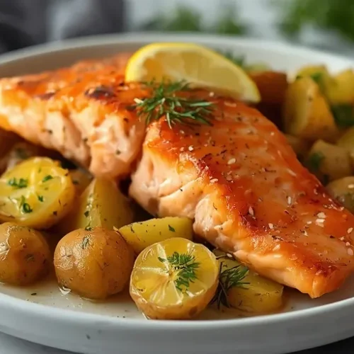 One Pan Lemon Dill Salmon and Potatoes recipe
