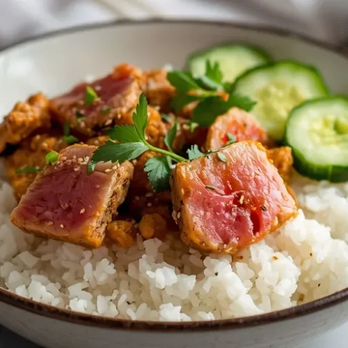 Spicy Tuna Cucumber Rice Bowls recipe